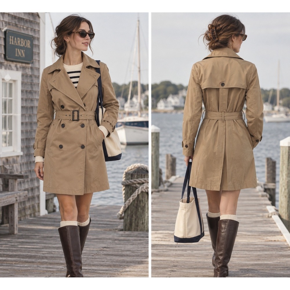 Banana Republic Classic Trench Coat Womens S Cashew Tan Double Breasted Belted